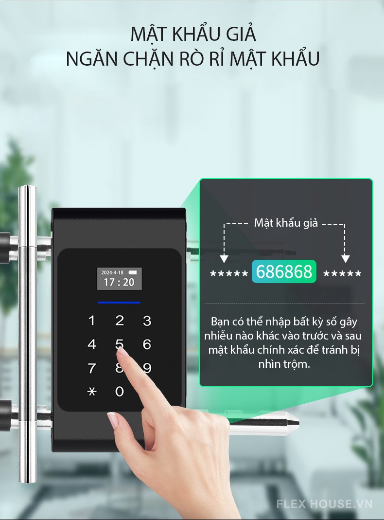 Khóa điện tử chữ U thông minh cho cửa kính YK100U 9
