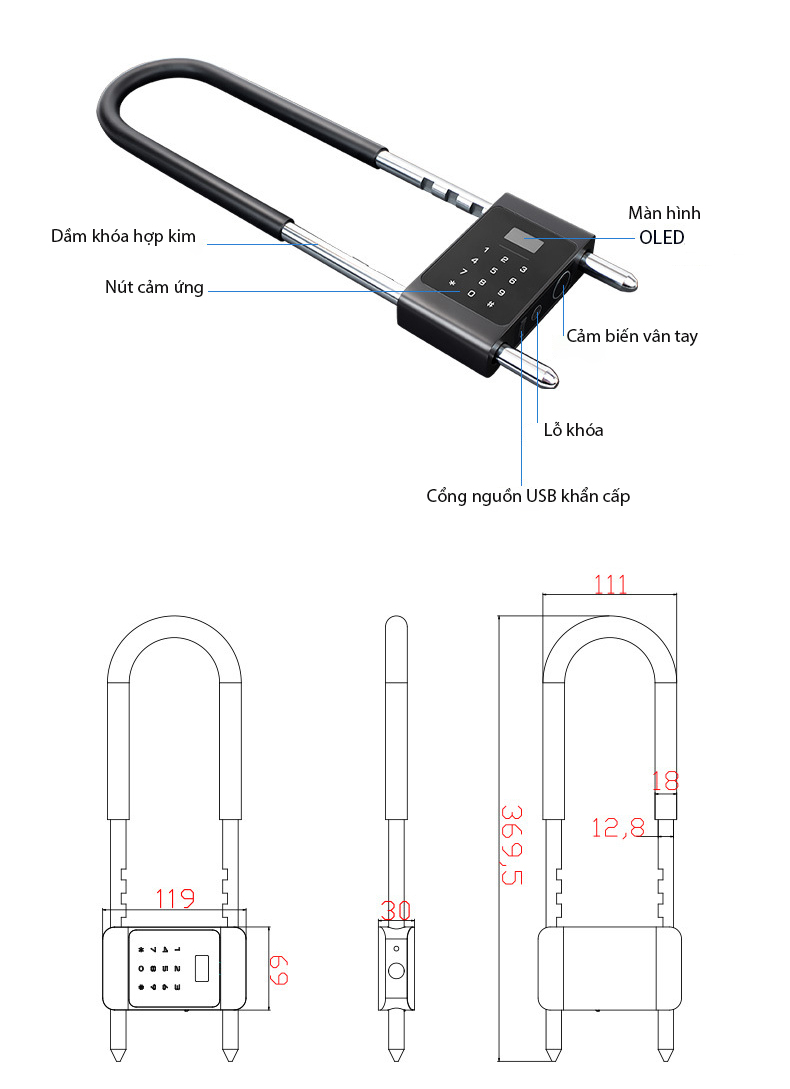 Khóa điện tử chữ U thông minh cho cửa kính YK100U 8 Khóa điện tử chữ U thông minh cho cửa kính YK100U 13