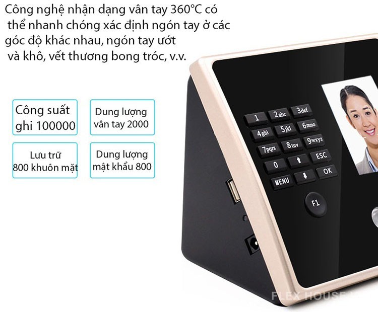 Máy chấm công nhận diện khuôn mặt vân tay YKFA02H 9