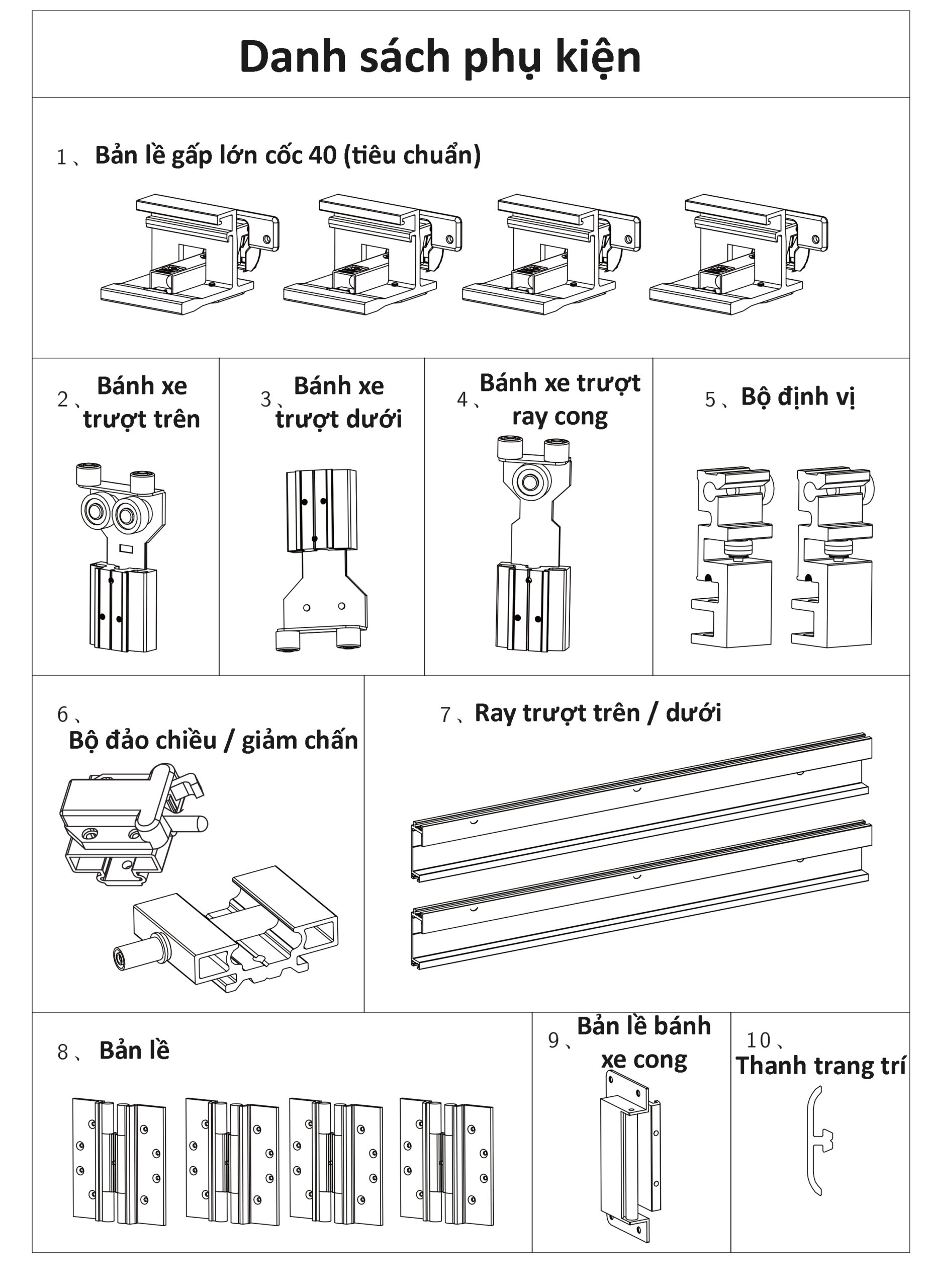 Phụ kiện cửa trượt 2 cánh xếp giấu cánh BTS-YG303 4 Phụ kiện cửa trượt 2 cánh xếp giấu cánh BTS-YG303 1