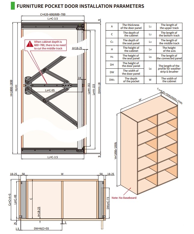 Phụ kiện cửa trượt xếp giấu cánh cho tủ kích thước lớn BTS-YG302 4