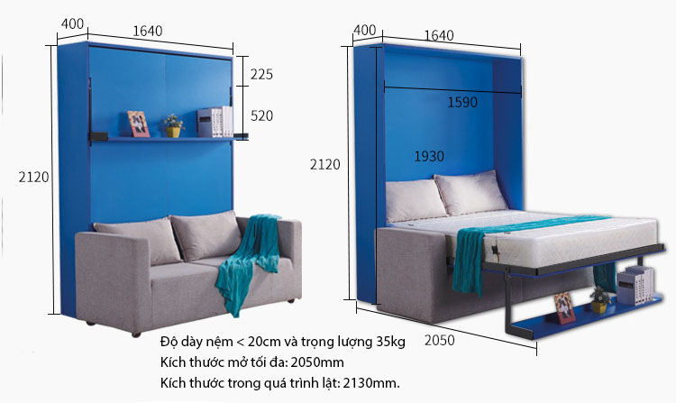 Phụ kiện giường 1.5m kết hợp sofa thông minh BTC1500S 5