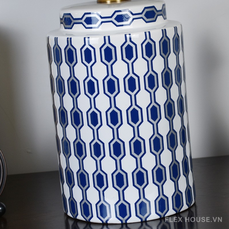 Đèn bàn gốm sứ decor hình trụ họa tiết tinh tế TD077 10