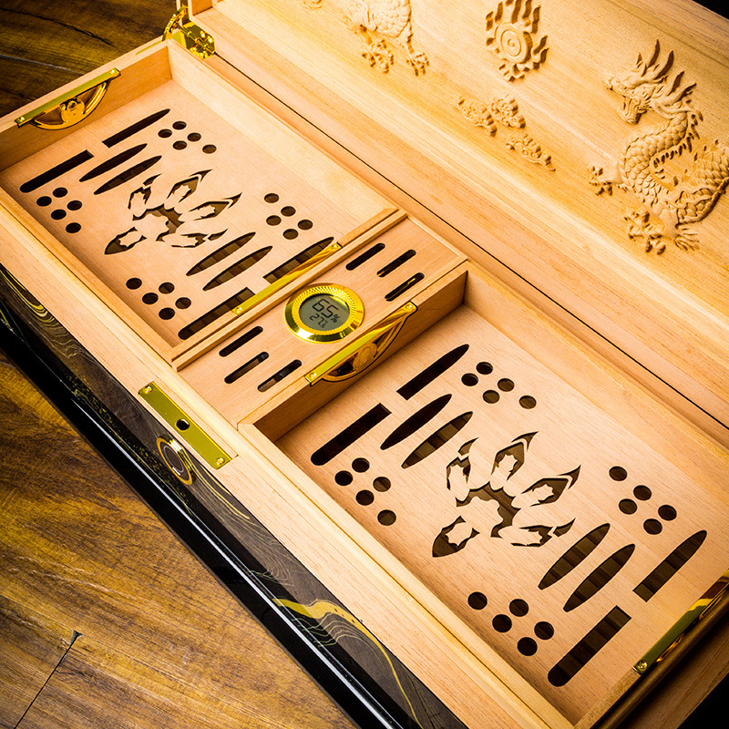 Hộp ủ cigar khóa vân tay decor họa tiết Rồng LBS070 5