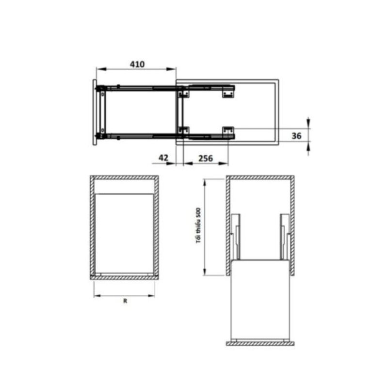 Kích thước Bộ đựng chai lọ dao thớt gia vị Sonata Hafele 549.20.01