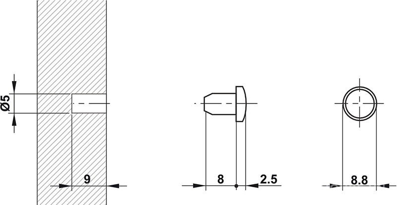 Chặn cửa giảm ồn lắp qua lỗ khoan Hafele 356.20.460 4