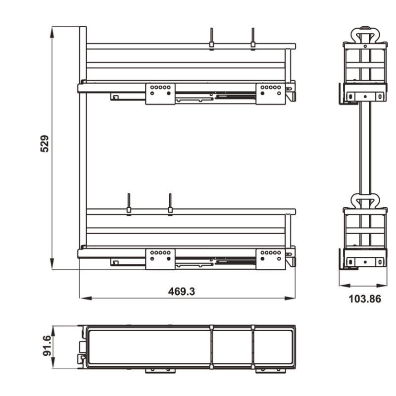 Kích thước kệ đựng gia vị Omero mở trái 150mm 549.20.890
