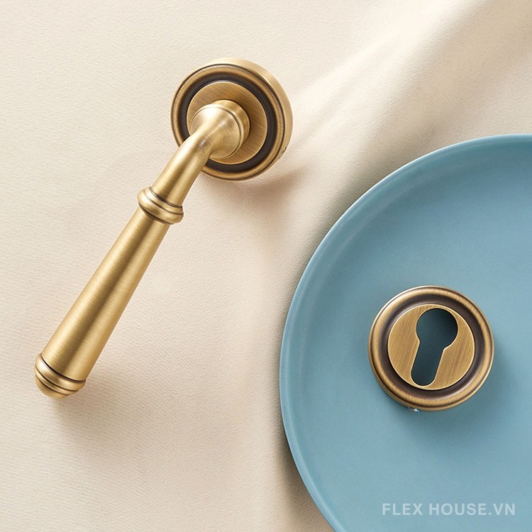 Khóa cửa phòng tay gạt bằng đồng Retro kiểu Pháp RG190 9