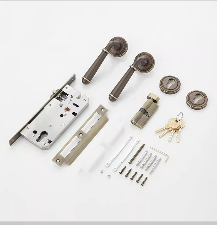 Khóa cửa phòng tay gạt bằng đồng Retro kiểu Pháp RG190 16