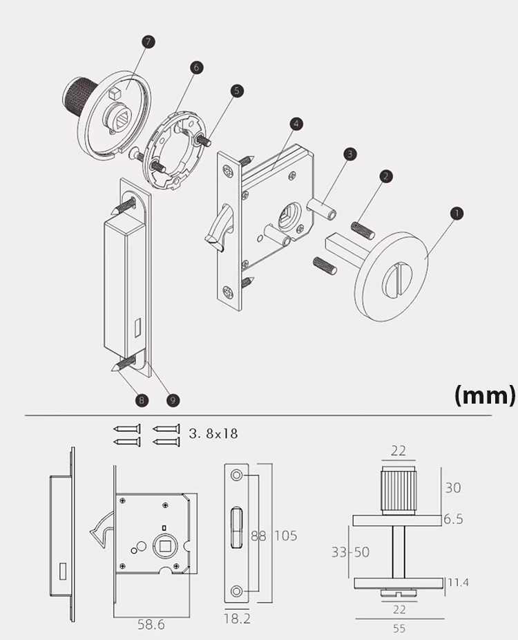 Khóa cửa trượt bằng đồng núm vặn DOR663 15