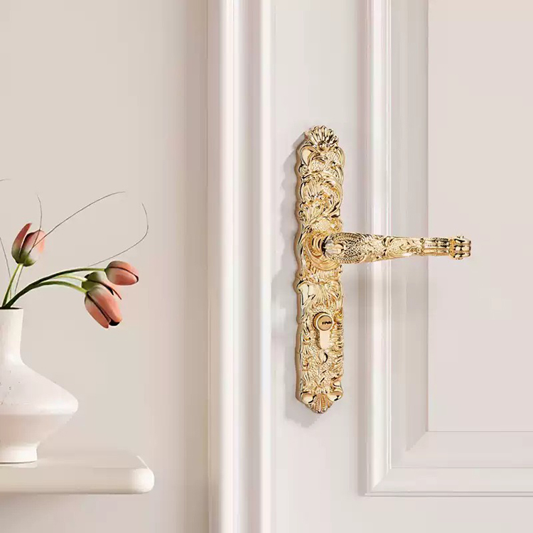 Khóa tay gạt đồng thau chạm khắc hoa văn Bắc Âu SHB866 7