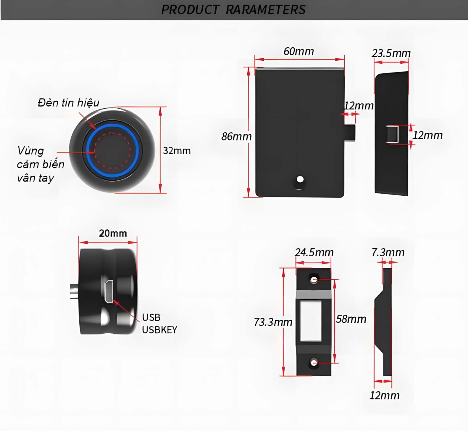 Khóa vân tay mini cho ngăn kéo tủ Taura YLF033 7