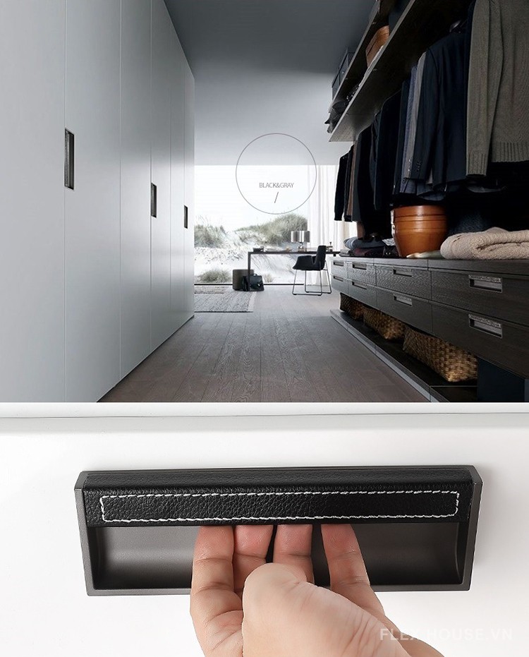 Tay nắm âm tủ hợp kim phối da ấn tượng XC923 10