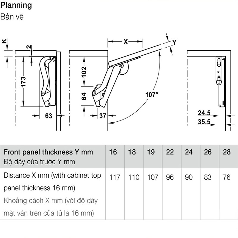 Tay nâng Free Space hai loại C D Hafele 493.05.92 9
