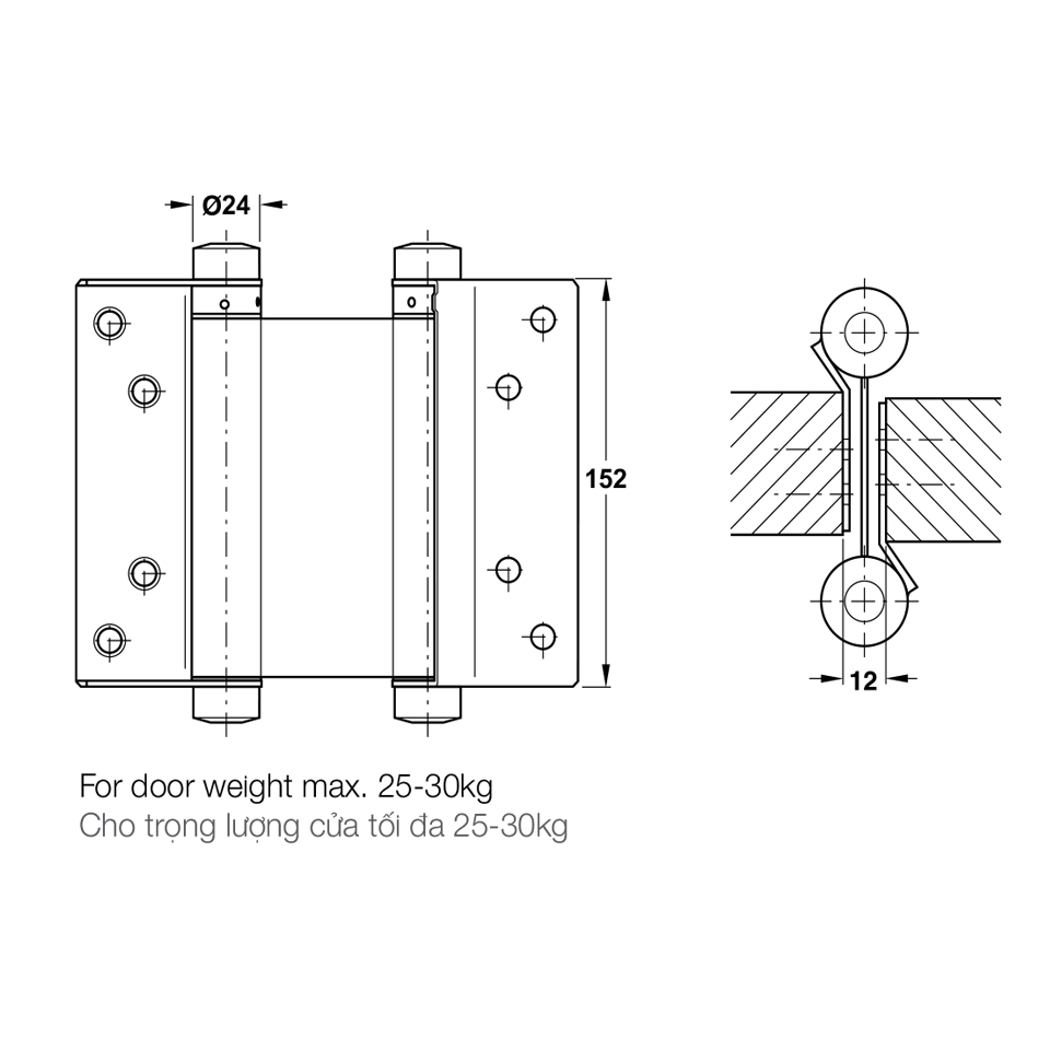 Bản lề bật 2 chiều inox mờ đa dụng Hafele 927.97.0