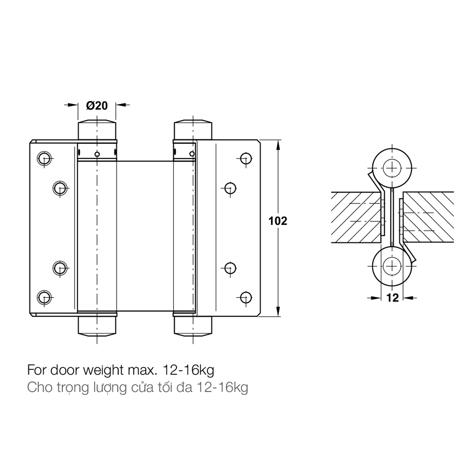 Bản lề bật 2 chiều inox mờ đa dụng Hafele 927.97.0
