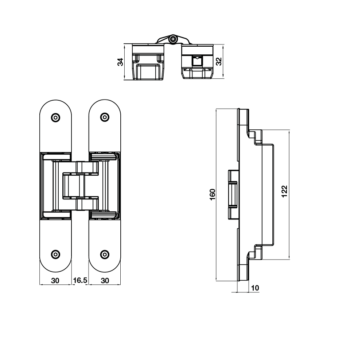 Bản lề chữ thập lắp âm cho cửa gỗ Hafele 927.03.090
