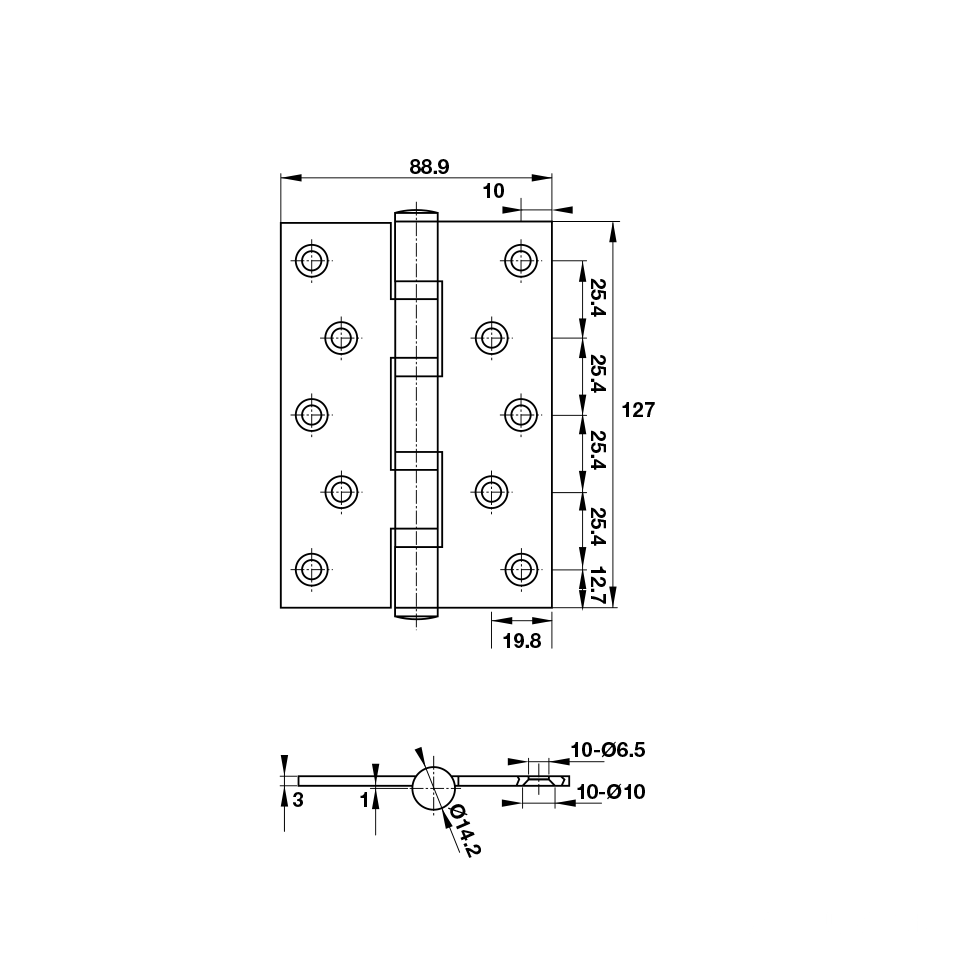 Bản lề lá inox tải trọng 80kg/3 bản lề Hafele 926.25