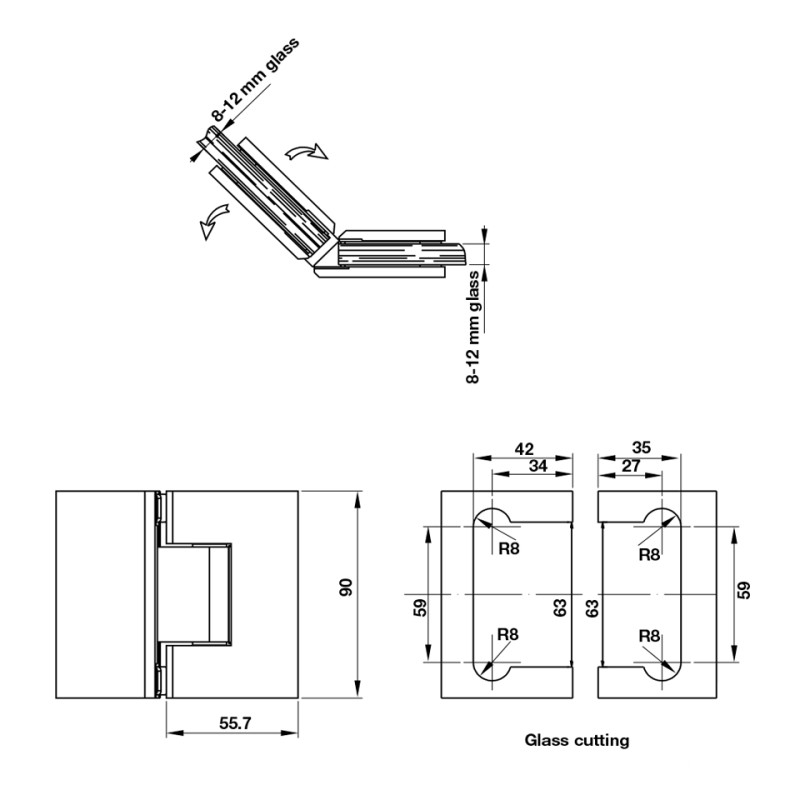 Bản lề phòng tắm 135 độ kính kính Hafele 981.77.904