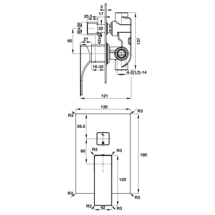 Bộ trộn âm 2 đường nước Regal Hafele 495.61.127