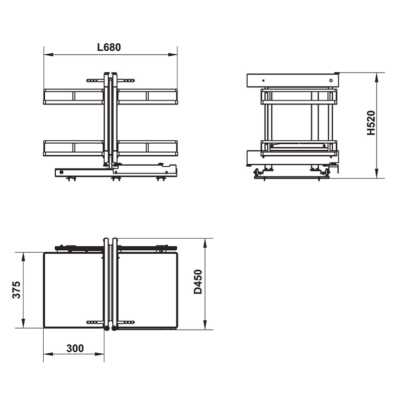 Kệ góc cho tủ bếp chữ L Olla 900mm Kosmo 595.50.804