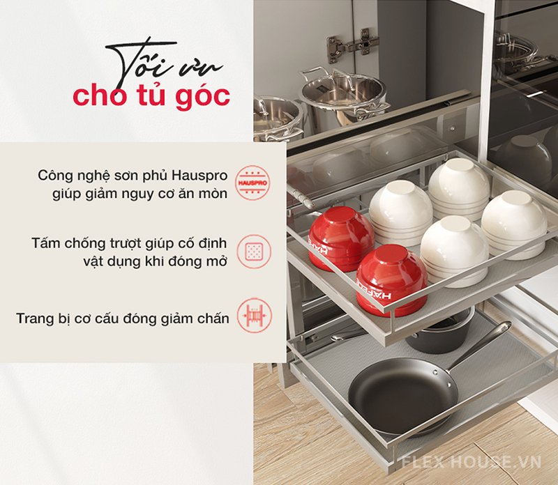 Kệ góc cho tủ bếp chữ L Olla 900mm Kosmo 595.50.804
