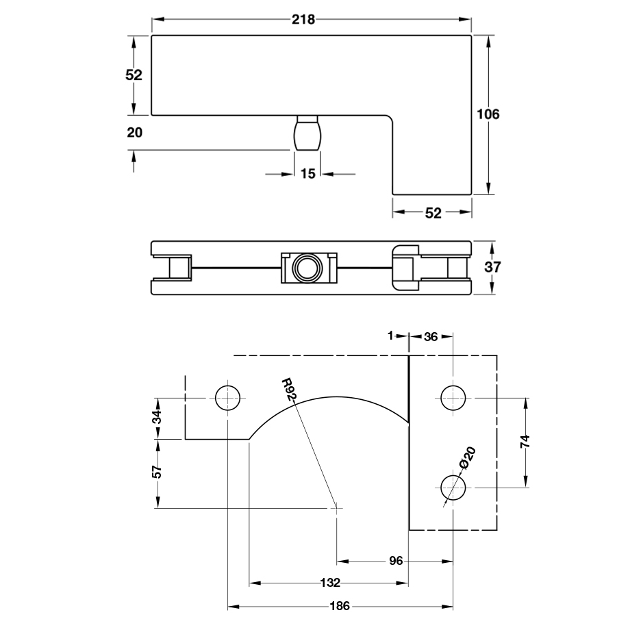 Kẹp kính chữ L hợp kim nhôm Hafele 981.50.040