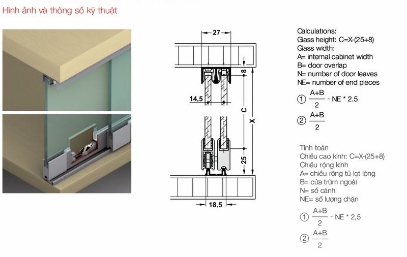 Phụ kiện cửa trượt tủ kính 25IFG Hafele 402.32.032