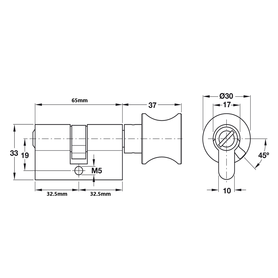 Ruột khóa cửa phòng WC 65mm Hafele 916.96.688