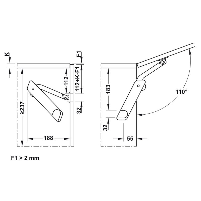 Tay nâng Flap H1.5 Loại B Trái Hafele 493.05.343