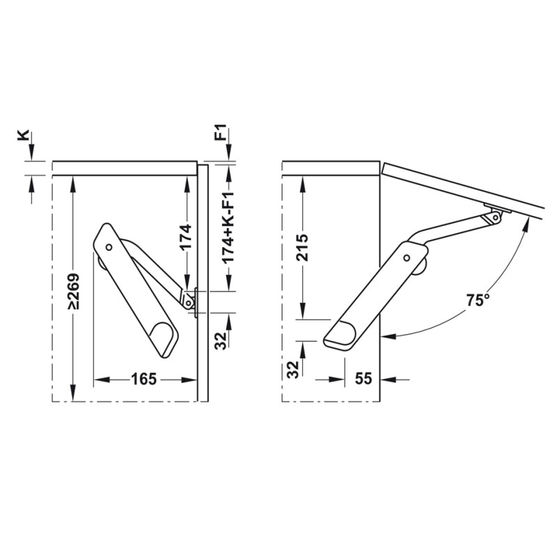 Tay nâng Flap H1.5 Loại B Trái Hafele 493.05.343