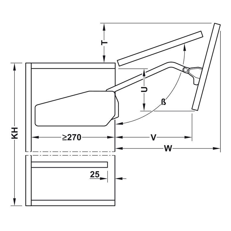 Tay nâng Free Fold Short nắp xám Hafele 493.05.73
