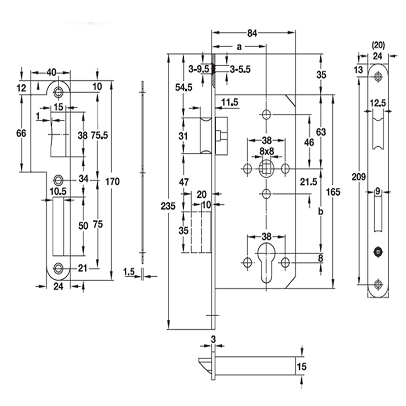 Thân khóa lưỡi gà và chốt chết 72mm Hafele 911.02.154
