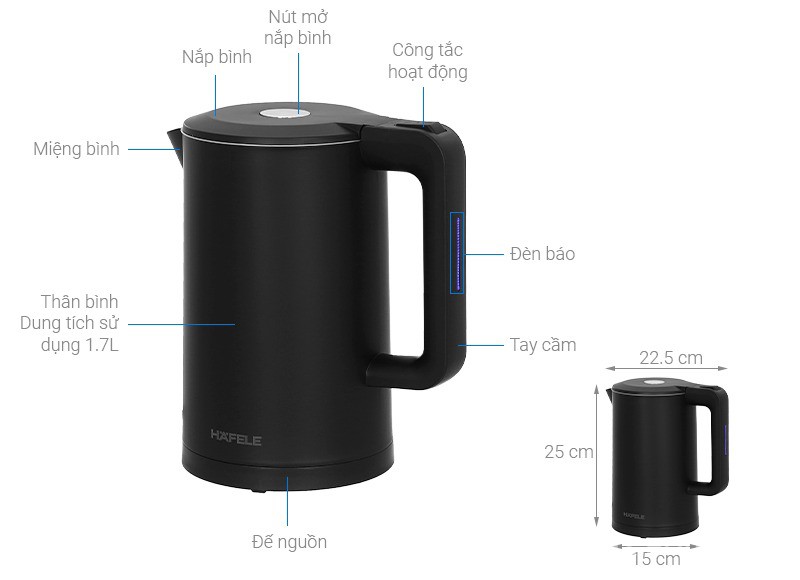 Ấm đun siêu tốc HS-K1705DB Hafele 535.43.548 7