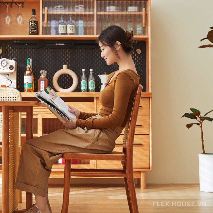Ghế ăn khung gỗ phối mây đan kiểu Wabi-Sabi AW246 13