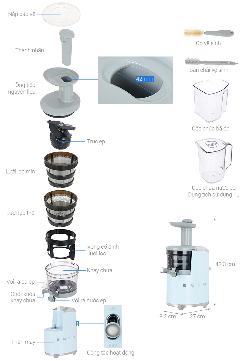 Máy ép chậm Smeg SJF01PBEU 535.43.628 6