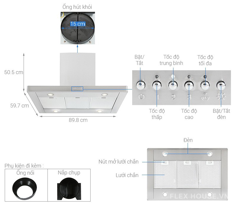 Máy hút mùi đảo Smeg KI90XE 536.84.628 6