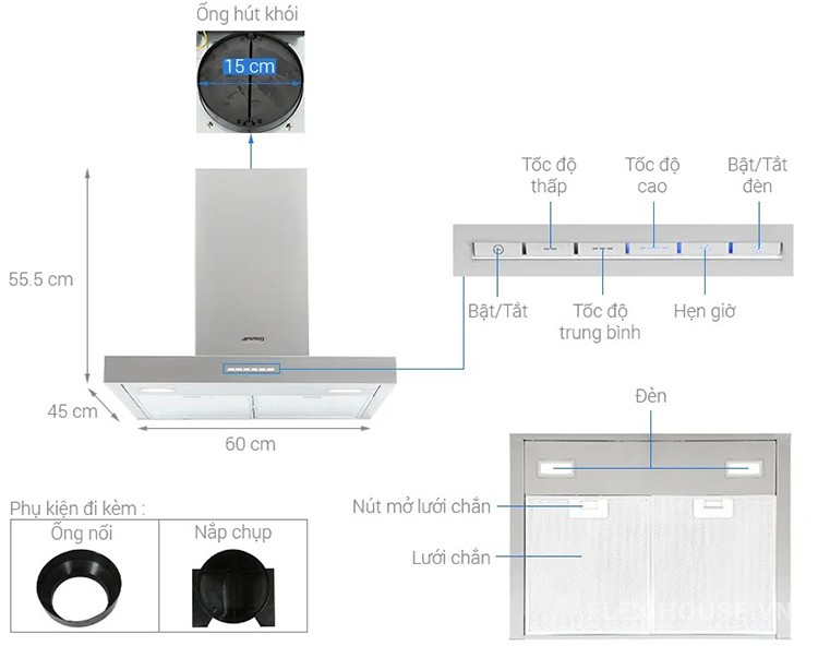 Máy hút mùi gắn tường 60CM Smeg KBT600XE 536.84.433 6