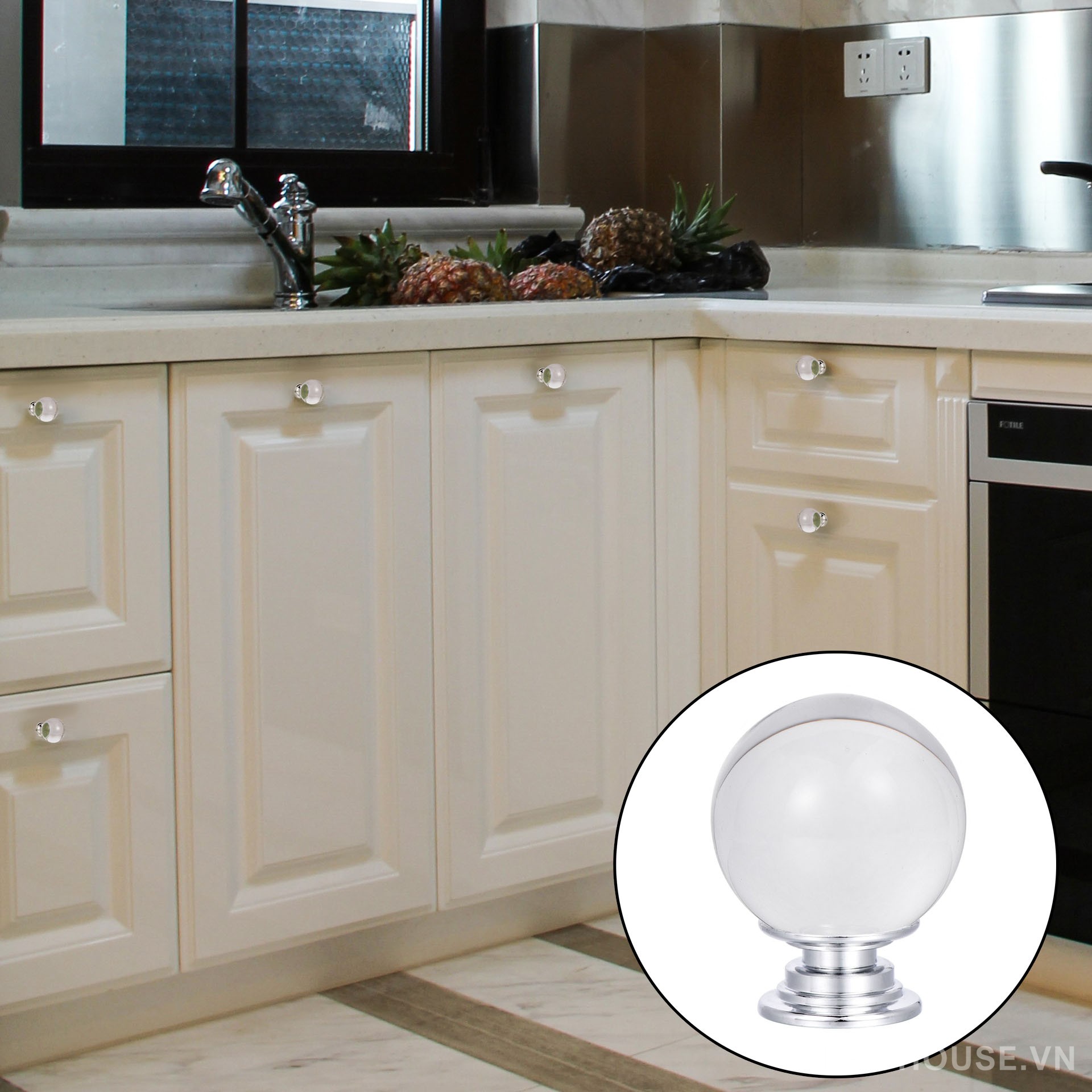 Núm tay nắm tủ hình cầu bằng pha lê LSH3010 4