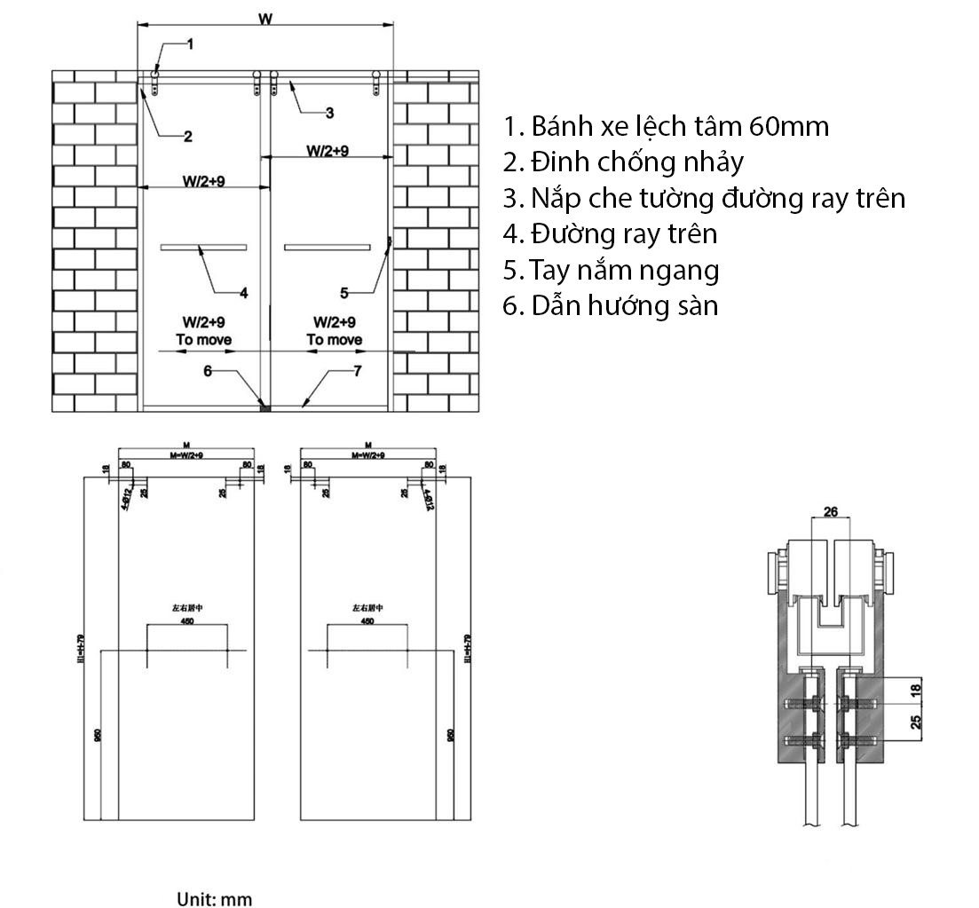 Phụ kiện cửa kính lùa phòng tắm KLC05 6