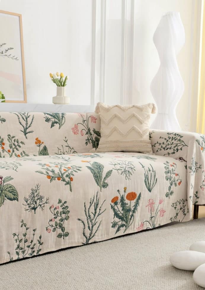 Tấm phủ ghế sofa họa tiết hoa lá