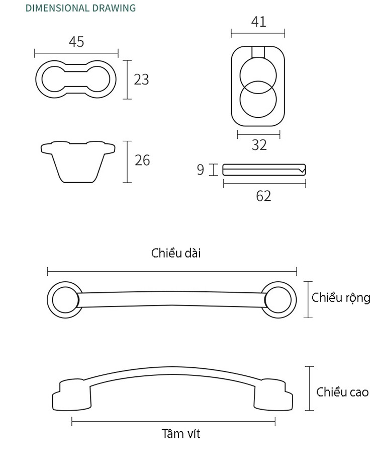 Tay nắm hợp kim kẽm chân đế cách điệu DZ460 7