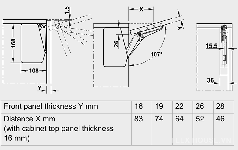 Bộ tay nâng Free Flap 1.7 Hafele 493.05.83
