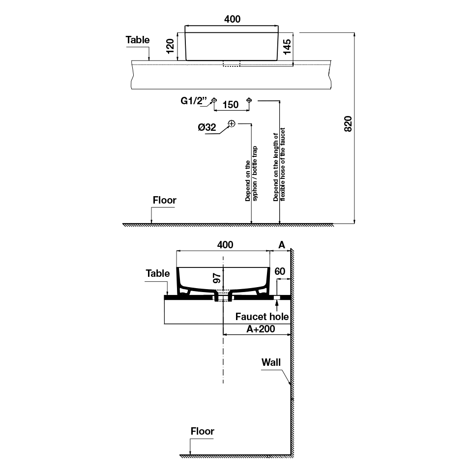 Chậu sứ Lavabo đặt bàn Sapporo Hafele 588.79.060