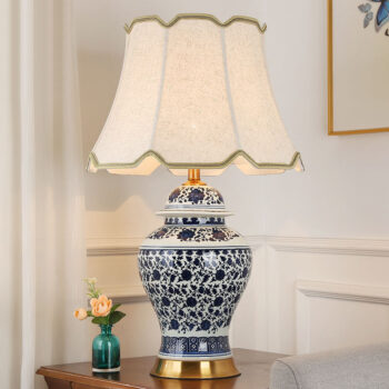 Đèn bàn decor gốm sứ trắng xanh trang nhã ZXL261