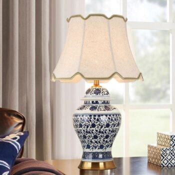 Đèn bàn decor gốm sứ trắng xanh trang nhã ZXL261