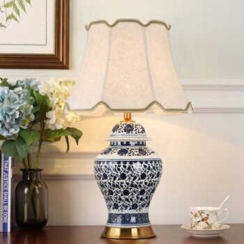 Đèn bàn decor gốm sứ trắng xanh trang nhã ZXL261