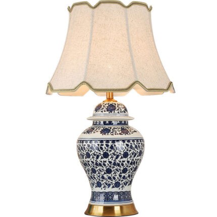 Đèn bàn decor gốm sứ trắng xanh trang nhã ZXL261