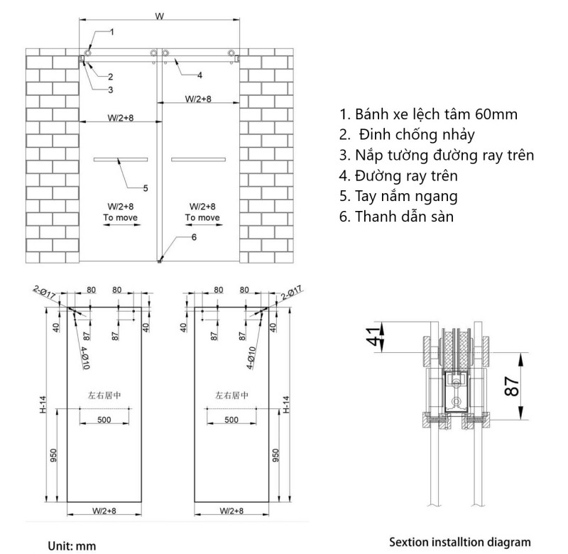 Phụ kiện cửa trượt kính nhà tắm KLC02