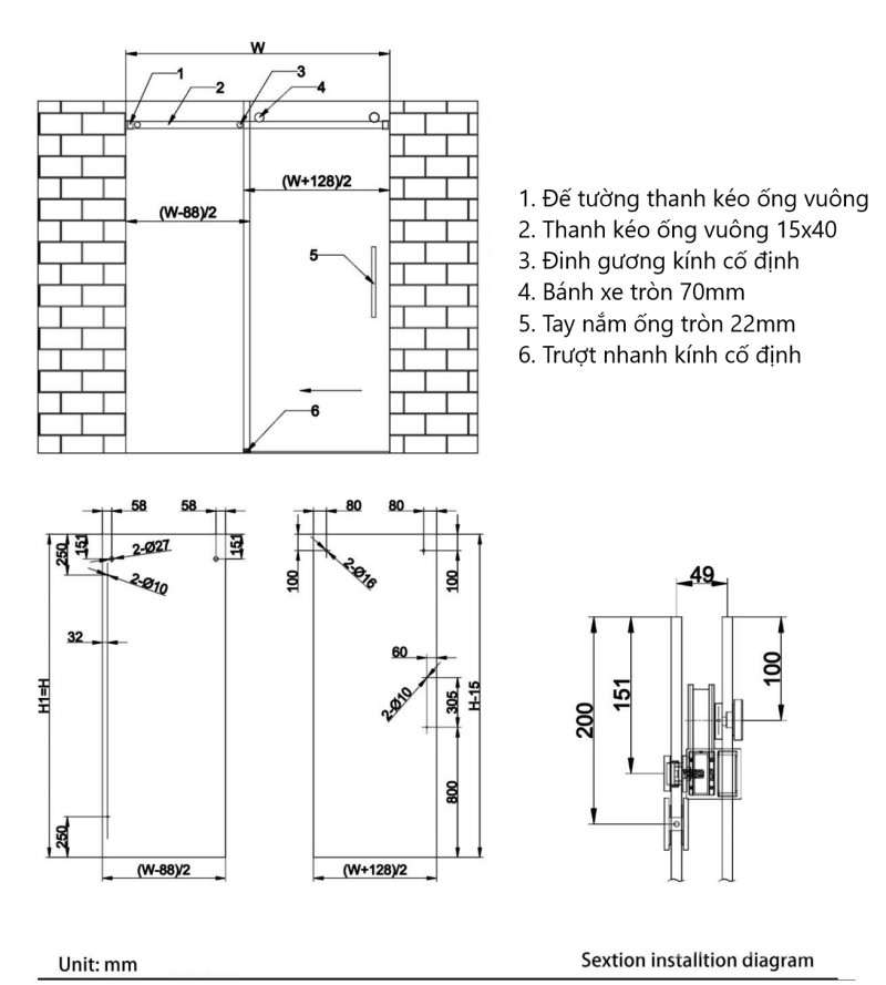 Phụ kiện cửa trượt kính nhà tắm KLC03